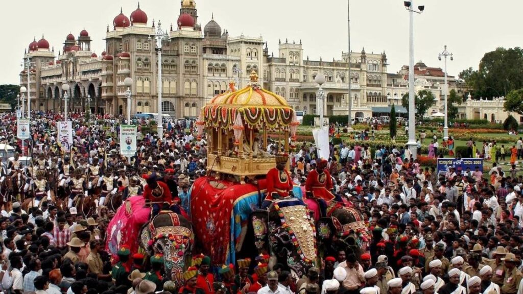 Discover karnataka people sit on elephant during the occasion of dashara